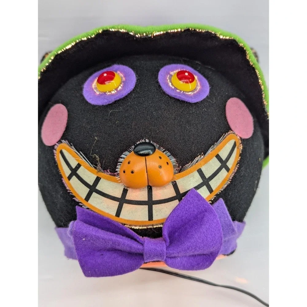 Vtg Gemmy '04 Fiber Optic Haunted Head Black Cat Light Color Change Halloween